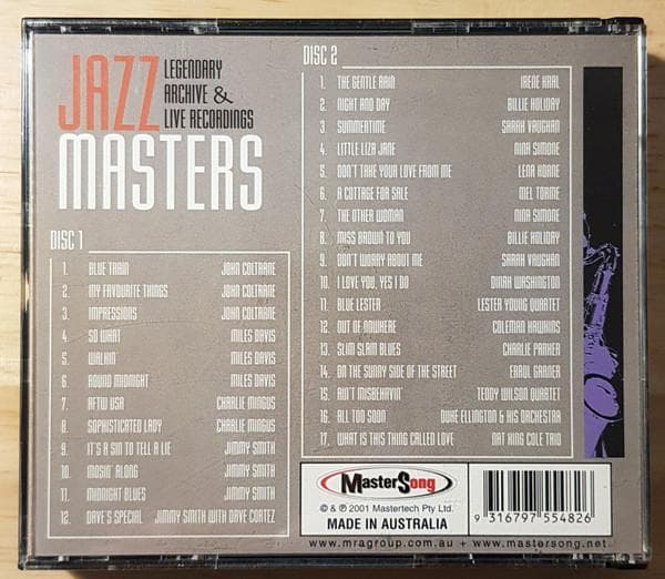 CD VARIOUS - Jazz Masters 550482 MasterSong 2001 Australia Jazz Used
