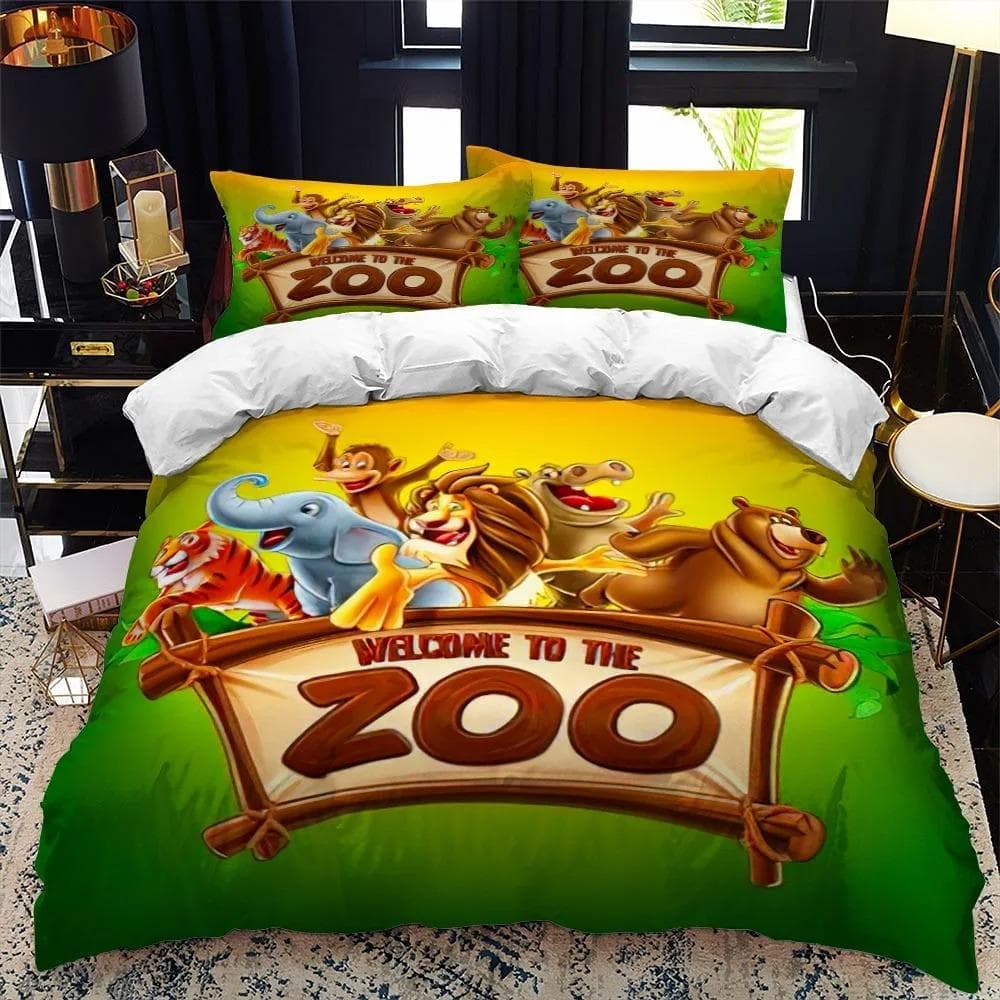 Cartoon Zoo Animal Bedding Set Boys Girls Twin Queen Size Duvet Cover Pillowcase Bed Kids Adult Fashion Home Textileextile US Full 200x230cm