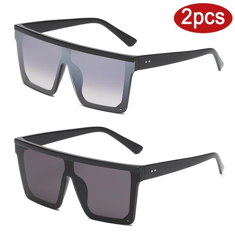 2pcs Fashion Large Frame Square Sunglasses Women Protective Glasses Gradient Shades Female Gafas Sun Glasses