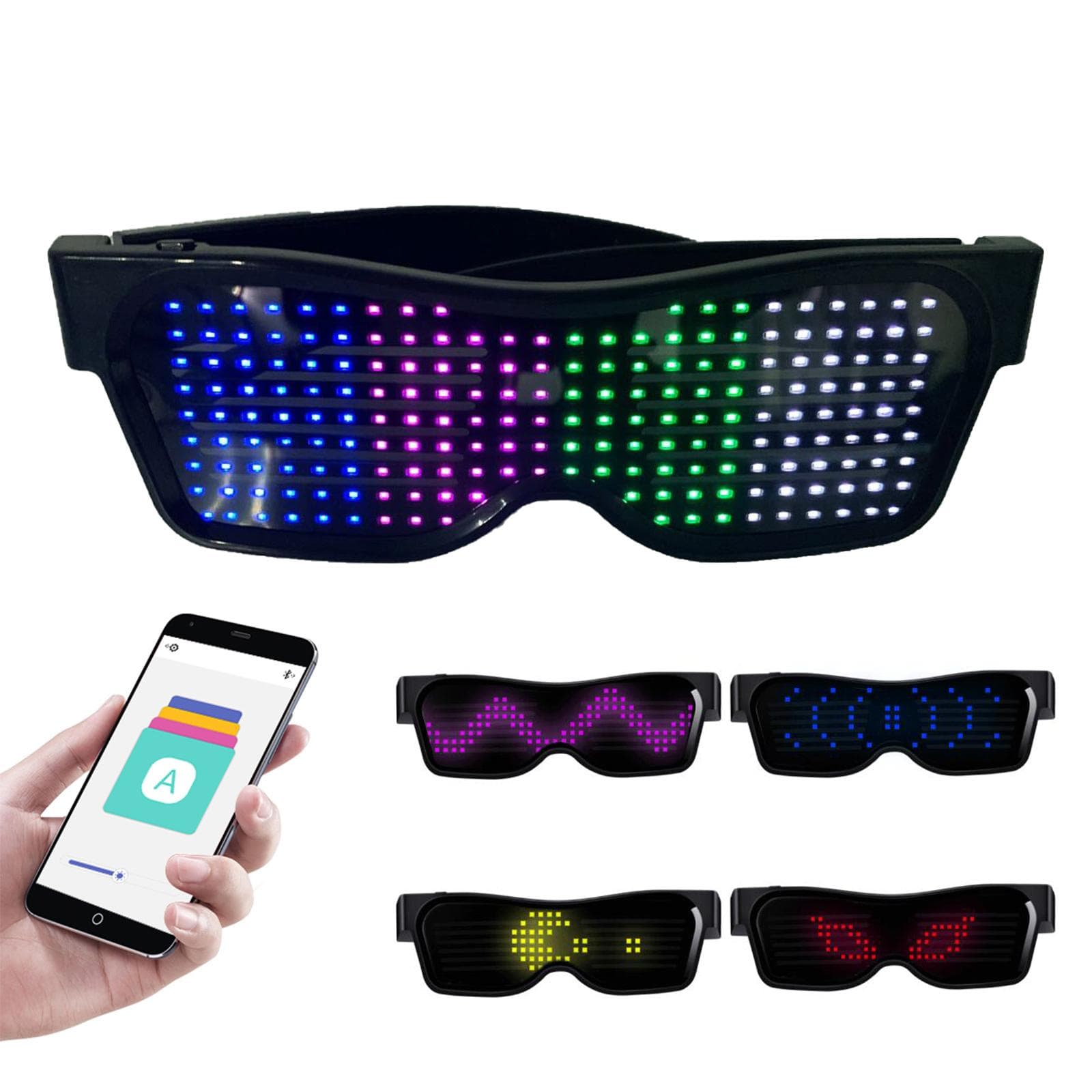 LED Glasses Customizable BT LED Glasses Colorful Light Glow Glasses DIY Messages 31 Animations 11 black