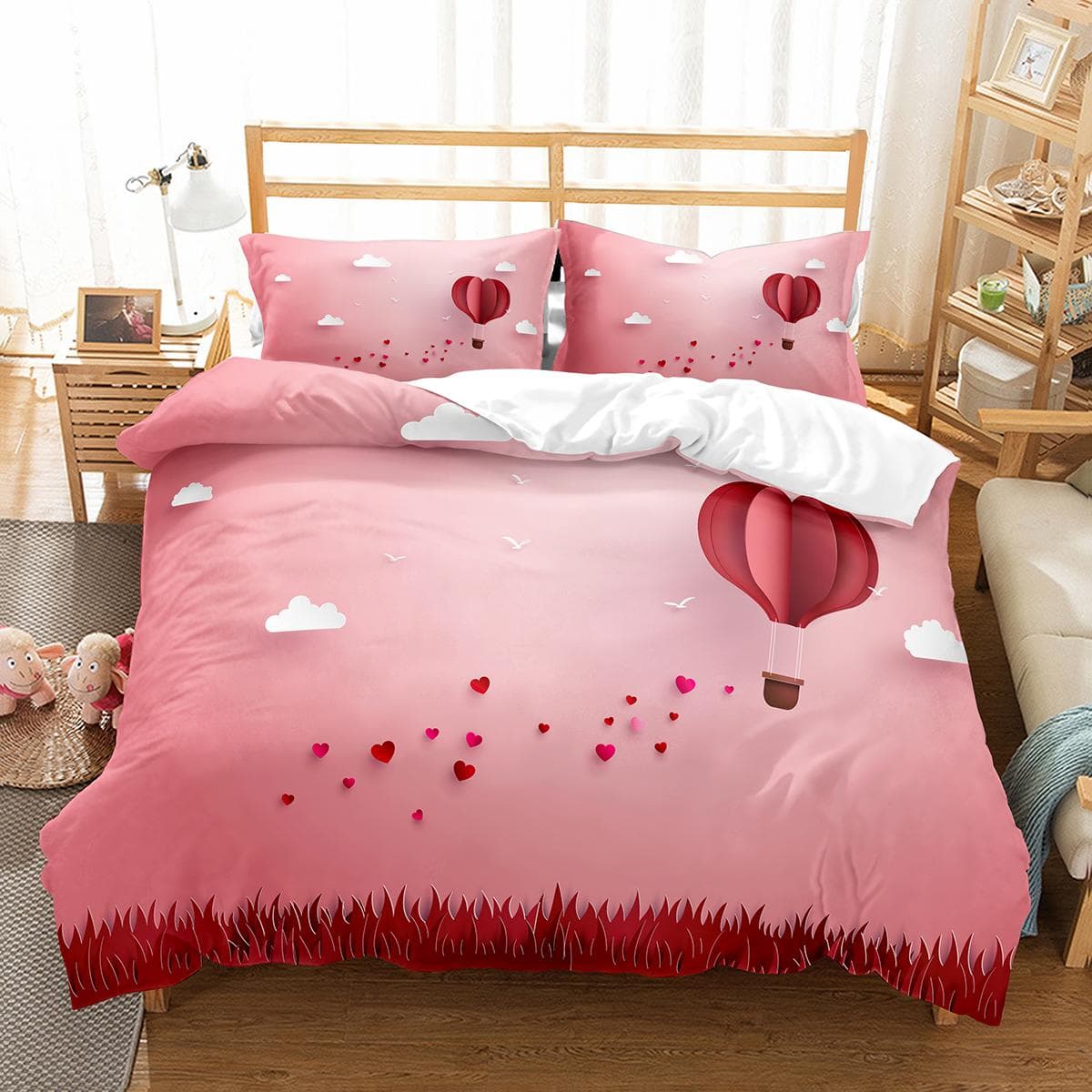 Air Balloon Duvet Cover Set Single King Cartoon Animal Bedding Set Cute Sika Deer Elephant Comforter Cover for Kids Teens EU single(135x200cm)