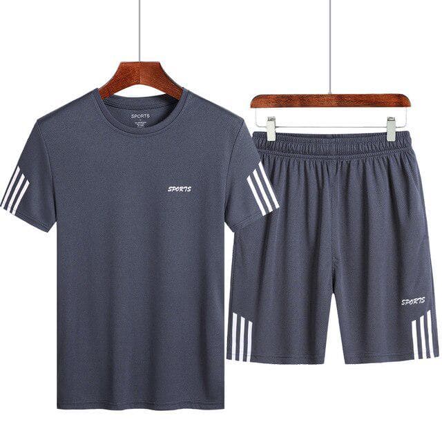 Mens Tracksuit Sportwear Set Casual Running Fitness Two -Piece Set L gray