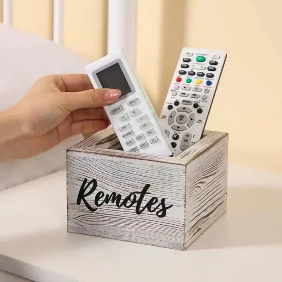 1pc Classic Wooden Remote Control Storage Box With Rustic Design - Multi-Purpose Shelf Basket For Organizing Home Entertainment Accessories Rusty White multicolour