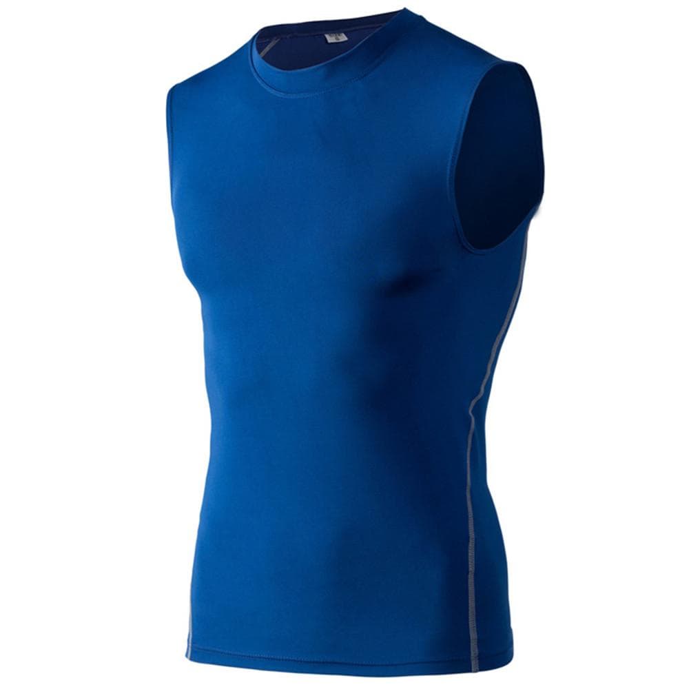 Men Running Sports Sleeveless T-Shirt Basketball Compression Training Vest Fitness Tank Base Layer Top Singlet Activewear Quick Drying XL blue