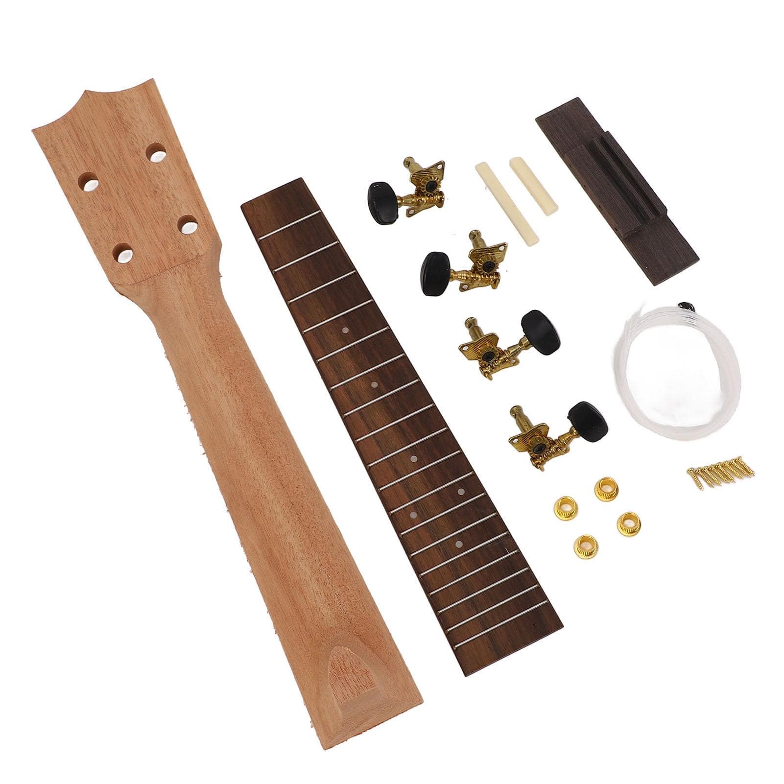 Ukulele Neck Fretboard Replacement Kit Neck String Knobs Bridge Rosewood Fingerboard Set for 23