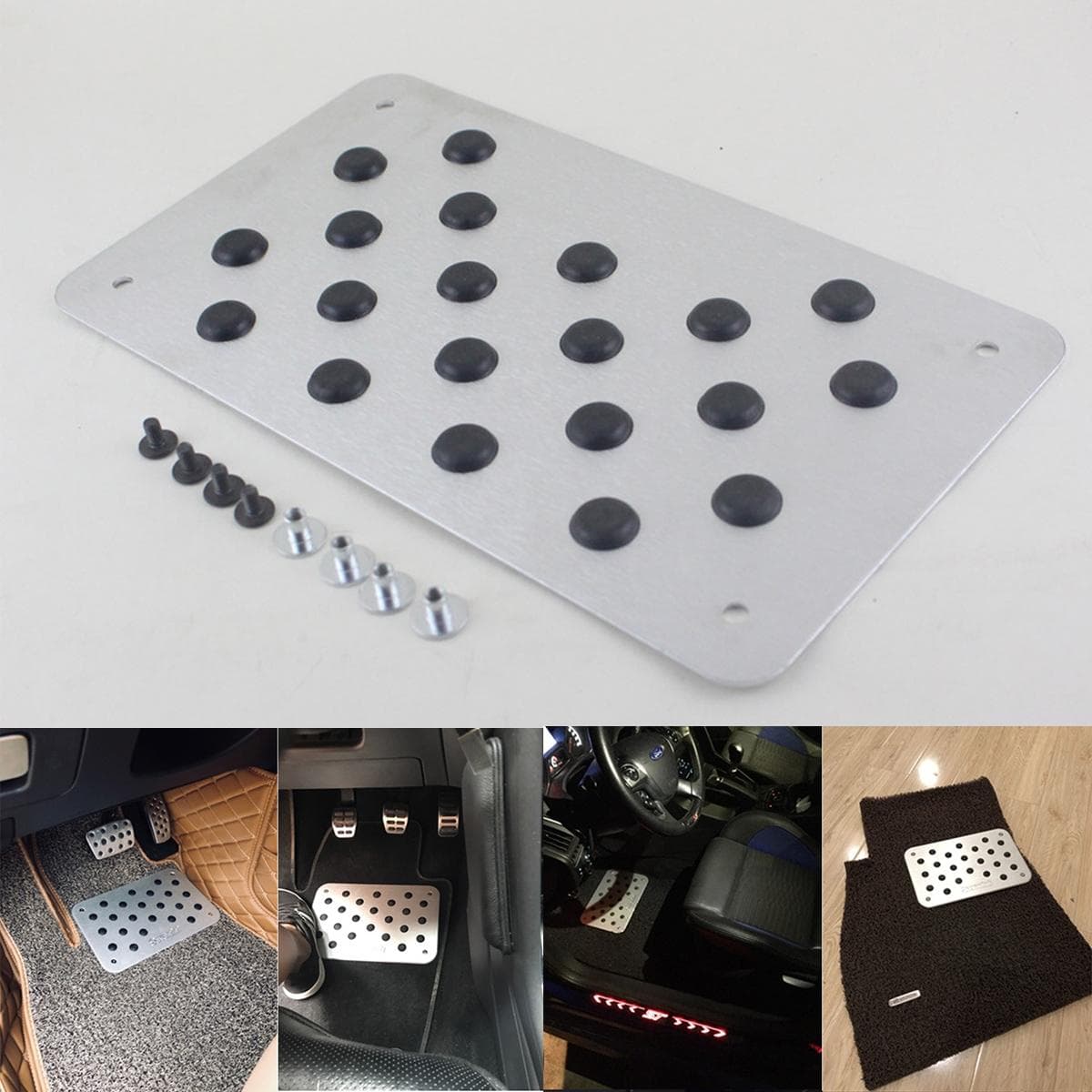 Universal Silver Car SUV Floor Mat Foot Heel Scuff Plate Carpet Patch Anti-slip