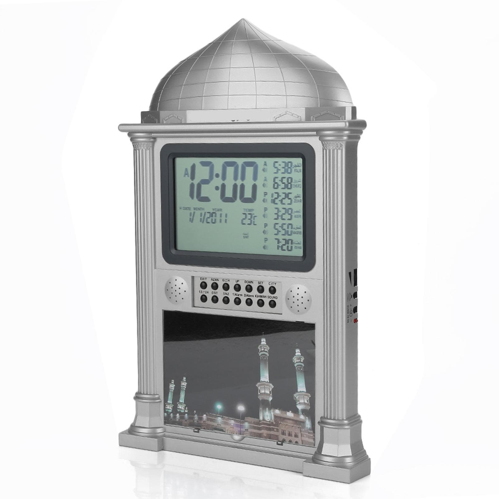 1Pcs Plastic Islamic Prayer Digital Calender Time Display Alarm Wall Clock(grey) gray