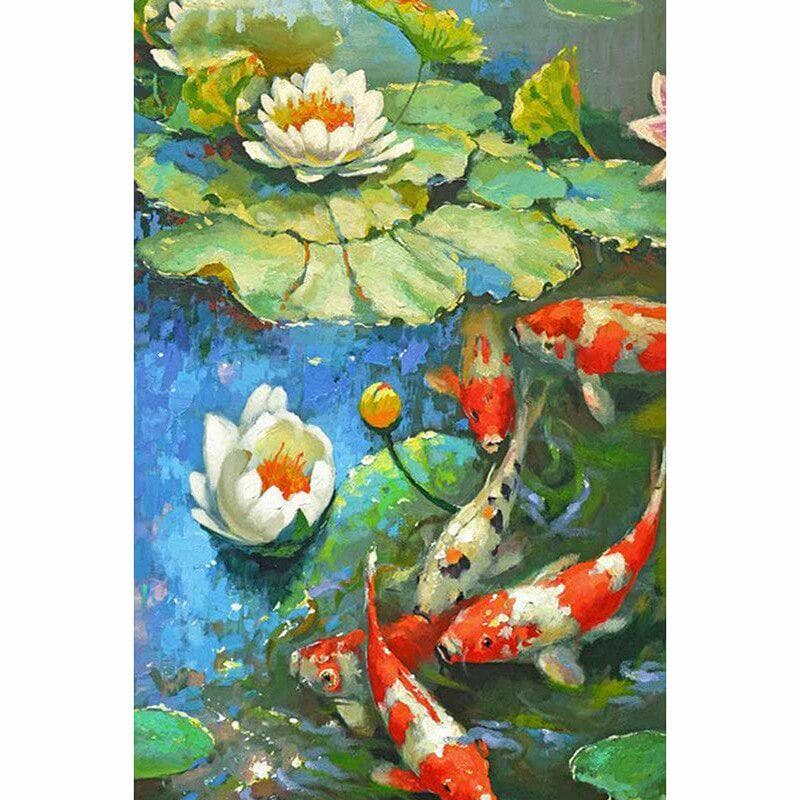 DIY Diamond Painting Pond Carp Diamond Embroidery Fish Cross Stitch 20X30CM