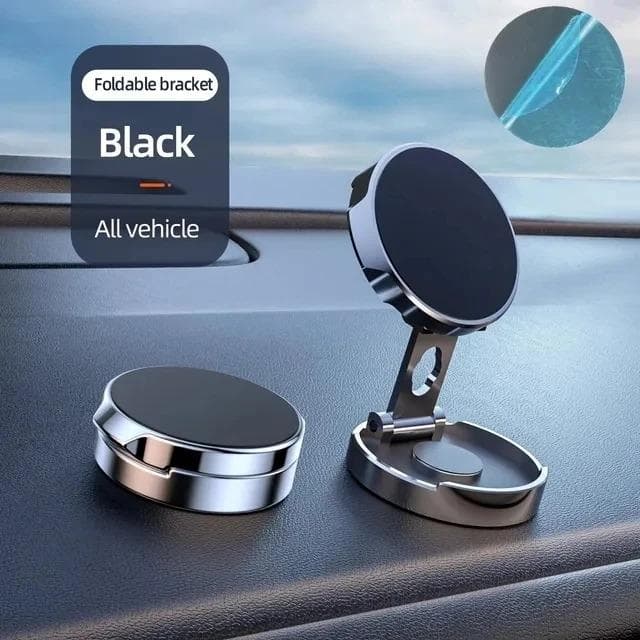 Car Phone Holder Strong Magnetic Car Mobile Stand 720° Foldable Round Bracket Universal Phones Mount black