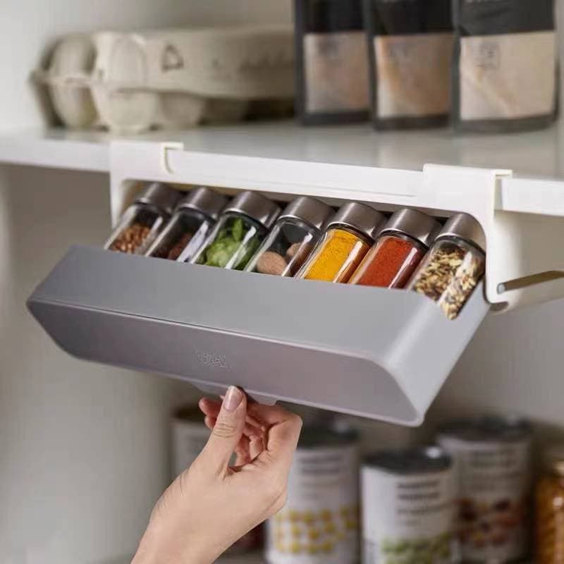 Seasoning Bottle Storage Rack Kitchen Spice Rack Wall-mounted Under-Shelf Spice Organizer Kitchen Storage Rack Bracket+seasoning bottle
