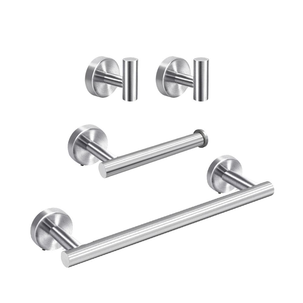 4 Pieces Bathroom Hardware Accessories Set Towel Bar Robe Hooks Toilet Paper Holder 304 Stainless silver