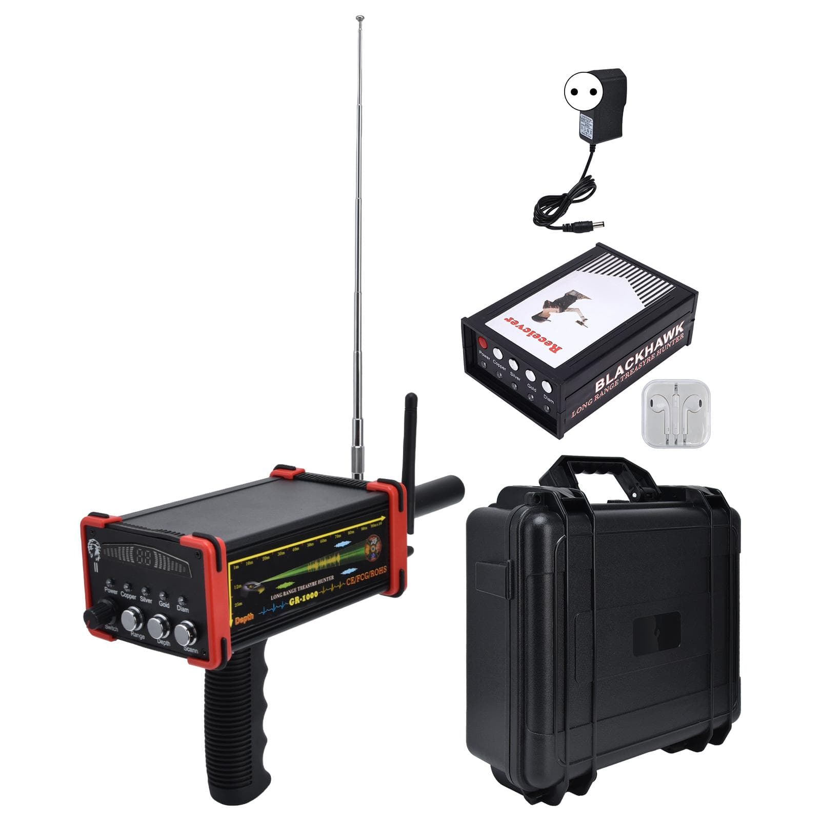 Metal Detector Underground Metal Scanner 1000m Range Treasure Finder for Gold Silver Copper EU Plug red