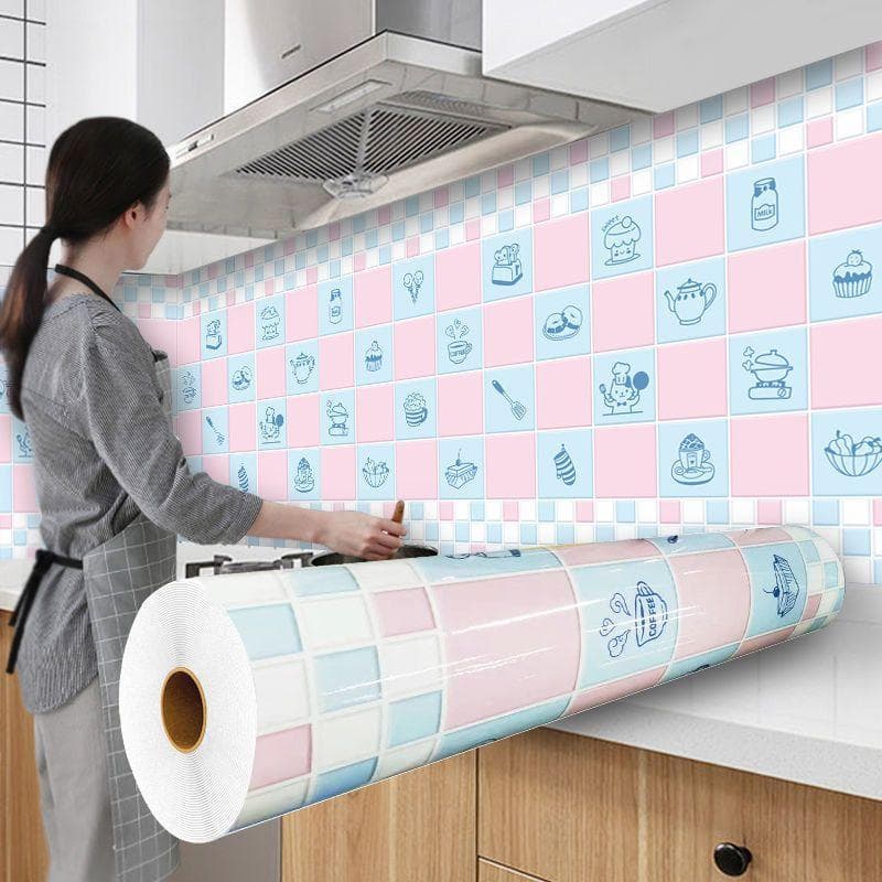 Oil-proof Kitchen Stove Sticker Self Adhesive Wallpapers Waterproof High Temperature Resistant Kitchen Decoration Contact Paper 60cm x 500cm