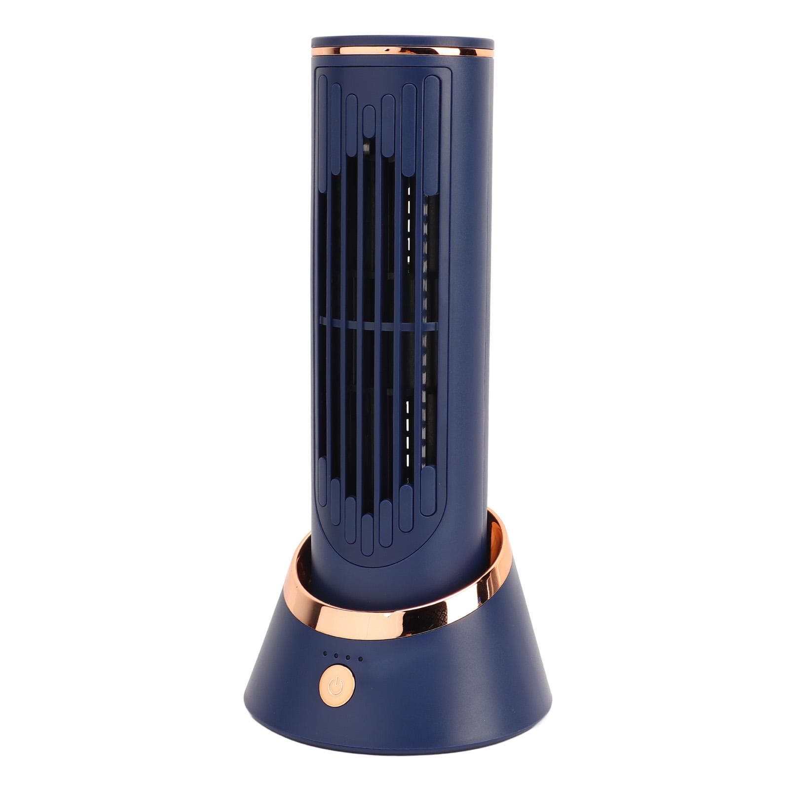 Mini Bladeless Tower Fan 5V 2A Type C 4000mAh 3 Speed Quiet Blue Table Tower Fan for Dormitory