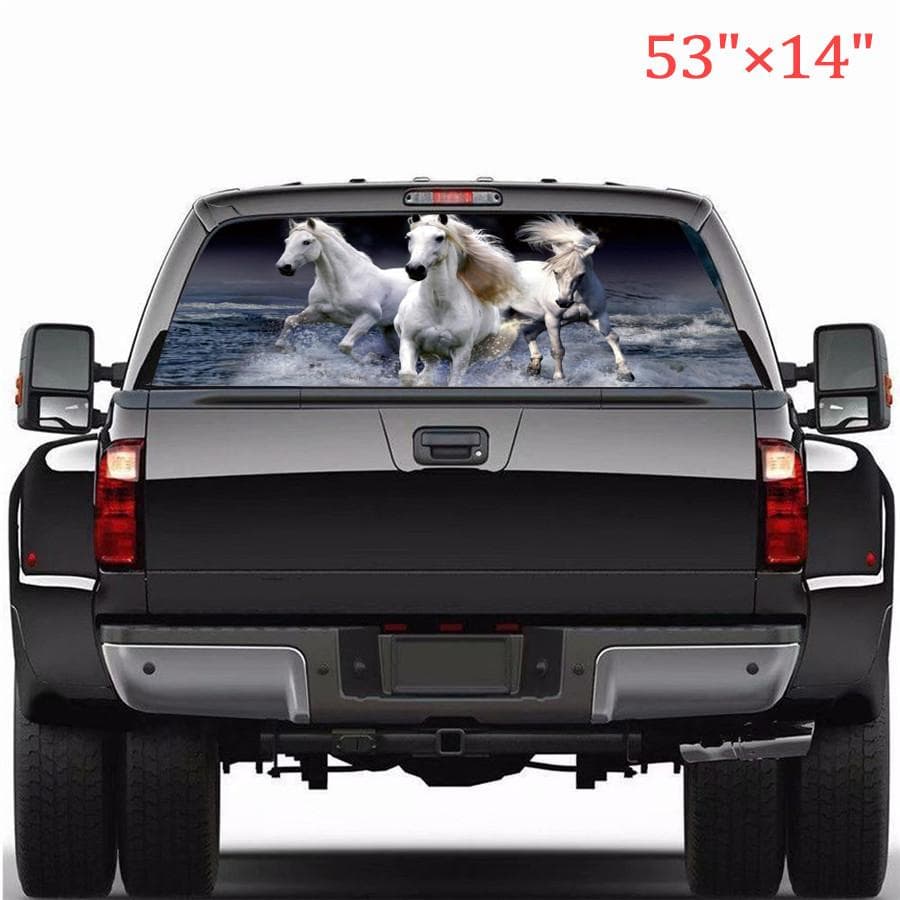 1pc Universal 135cm*36cm Car Rear Window White Horse Sticker Decal for Truck SUV