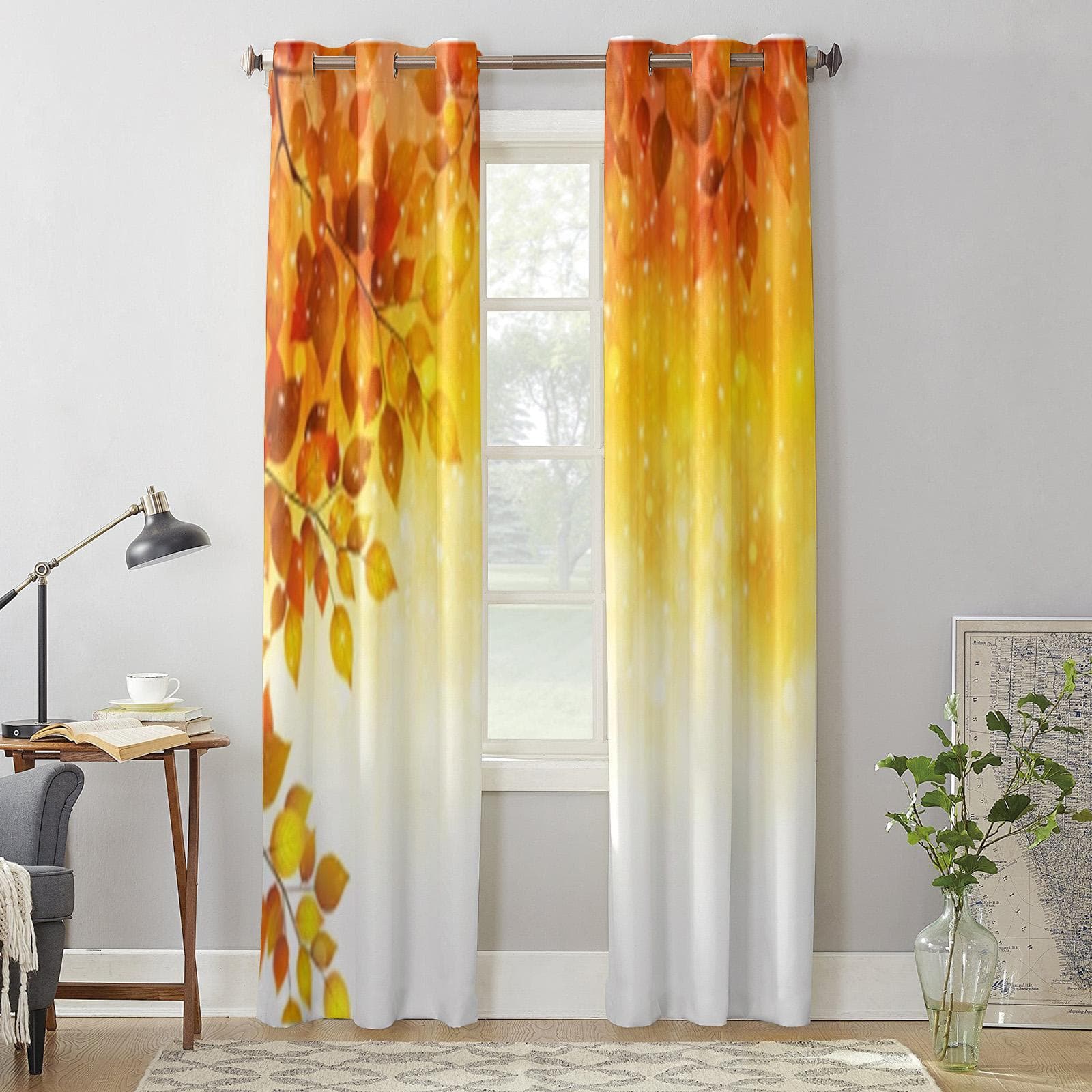 Maple Foliage Landscape Window Curtains For Living Room Kitchen Modern Curtains Home Decor Blinds Drapes 135W x 60H(cm) x1