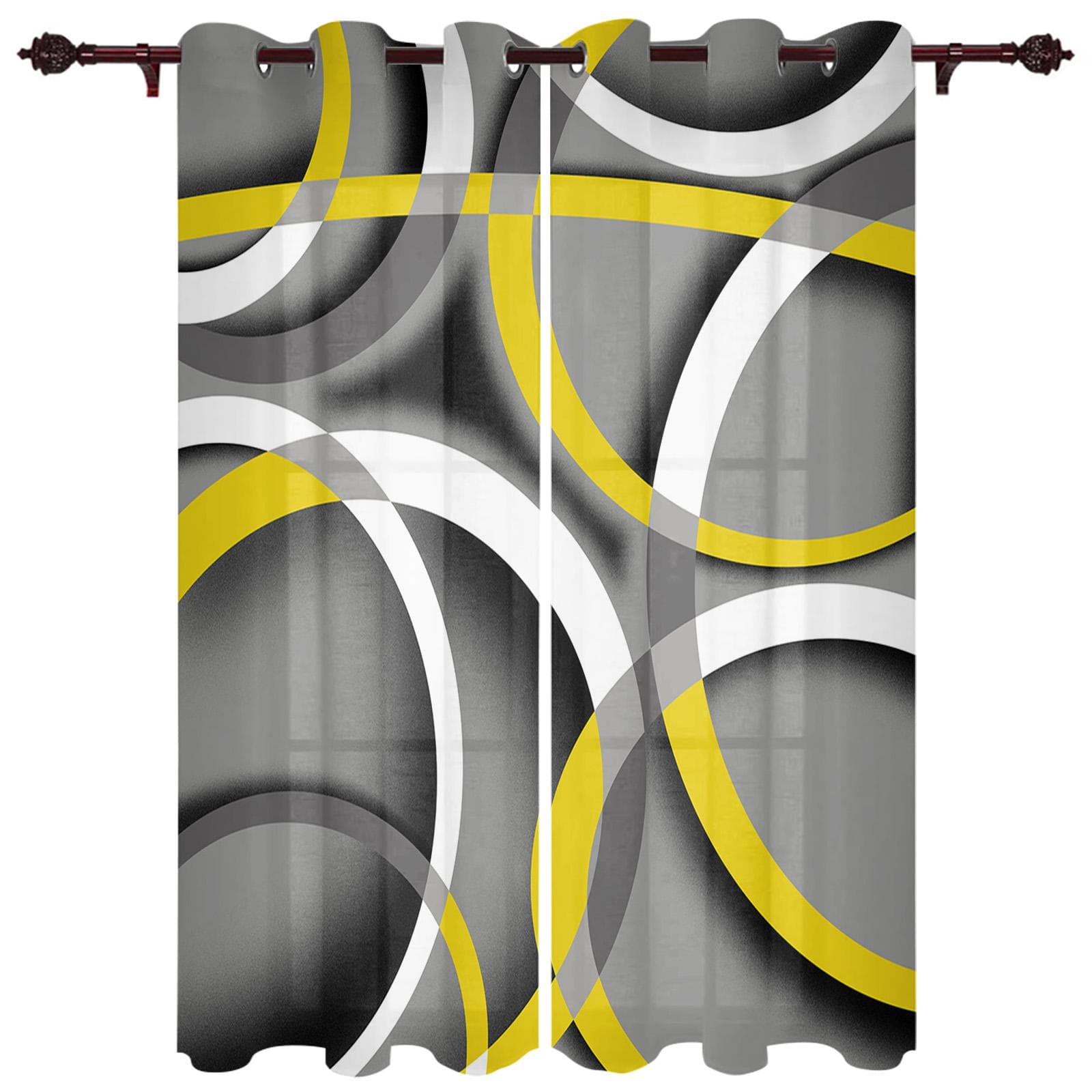Circle Abstract Geometry Window Curtain Living Room Luxury Valance Curtain for Bedroom Home Kitchen Decor Curtain 135W x 60H(cm) x1