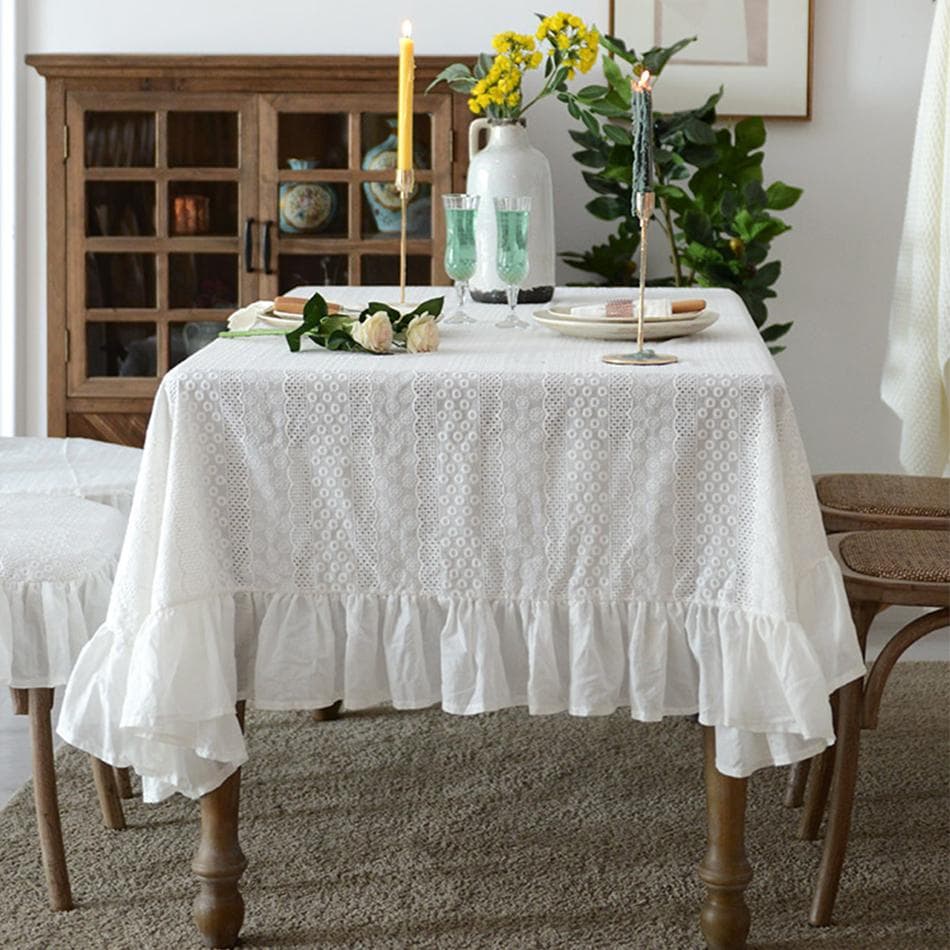 French Ruffle Cotton white Tablecloth,Tea Table Decoration,Rectangle Table Cover For Kitchen Wedding Dining Party Decor 150X150cm
