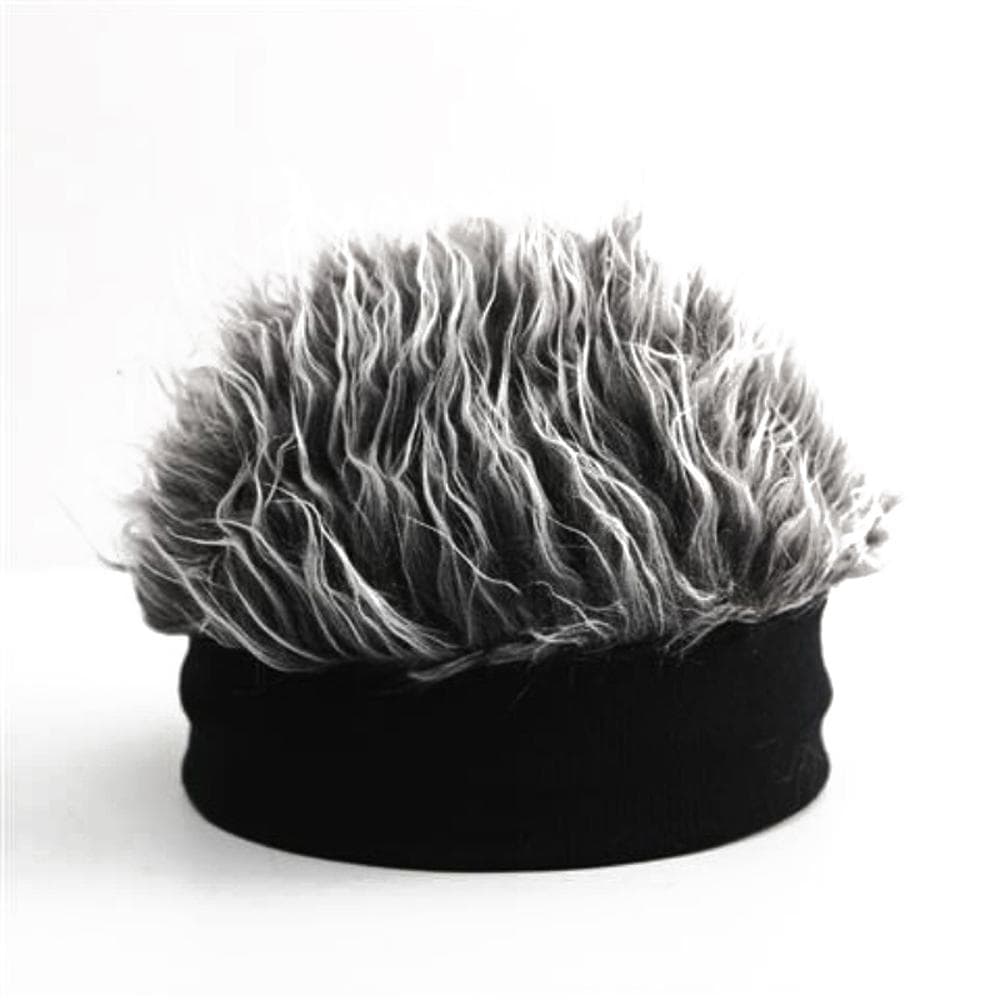 Wig Hat Funny Knitted Cap Wig Headband Novelty Hair Hat Comfortable & Breathable for Men Women All grey
