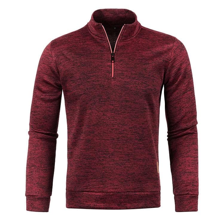 Solid Color Coat Men Autumn Winter Long Sleeve Zipper Stand Collar T-shirts for Men Pullover Top Sports Male XL wine