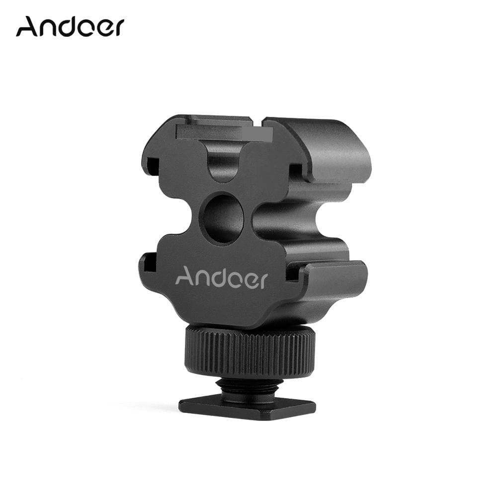 Portable Aluminum Alloy One-to-Three Cold Shoe Stand Triple Cold Shoe Mount Extension black