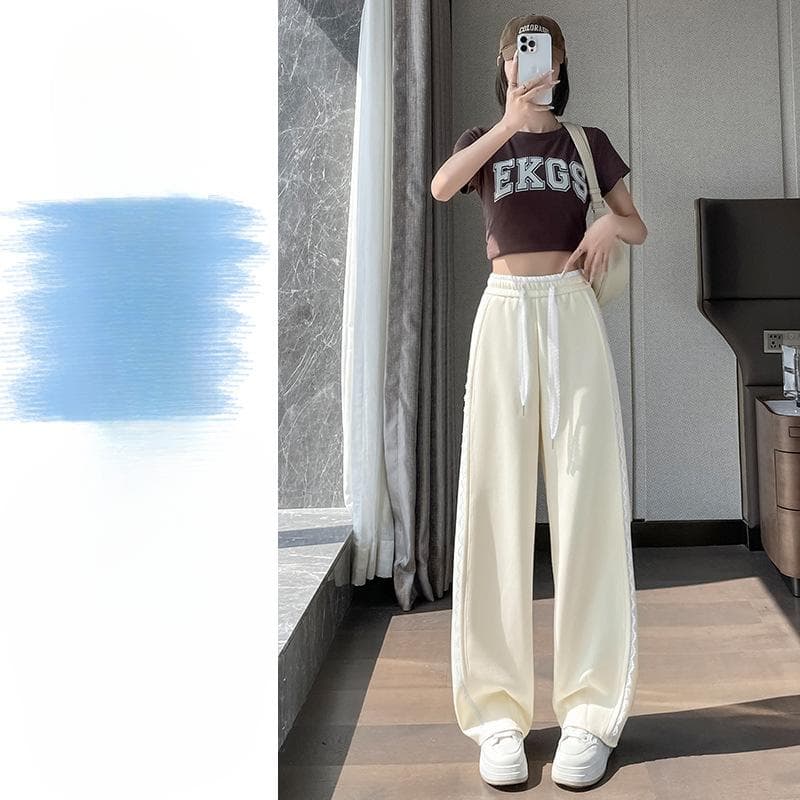 New Spring and Summer Thin Wide-leg Scimitar Pants for Women with High Waist Narrow Lace Slimming Straight Floor Pants 2XL