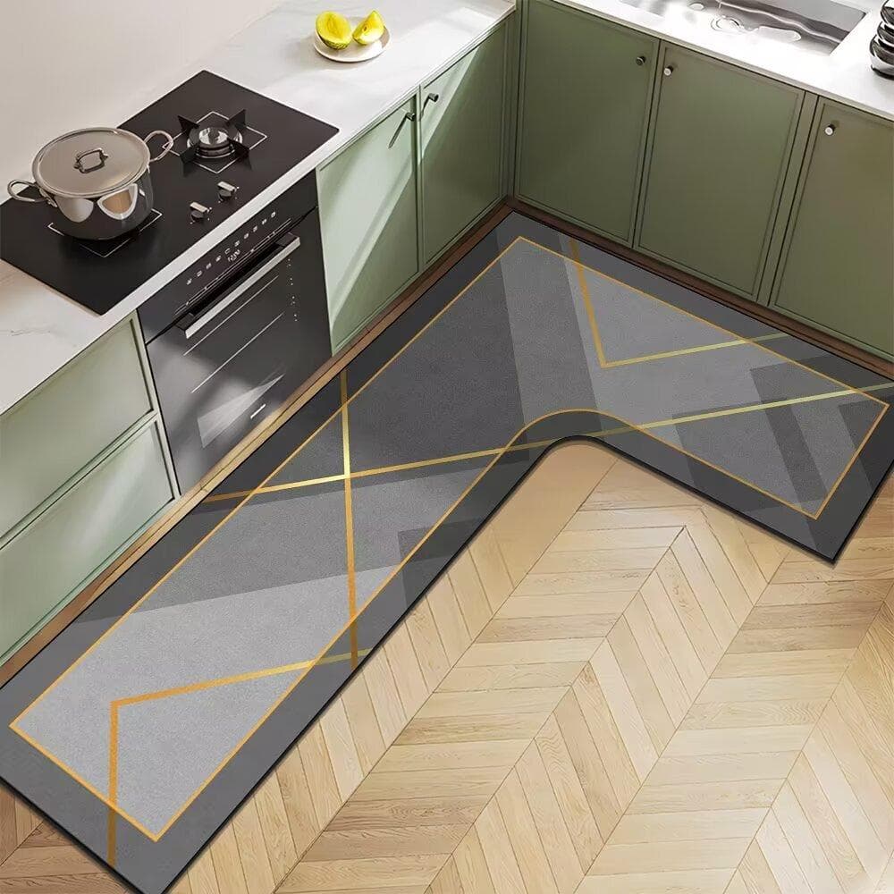 Nordic Light Luxury Diatom Mud Household L-shaped Kitchen Floor Mat Water Absorption Anti-slip Quick-drying and Easy-to-maintenance Floor Mat 100*150*45cm