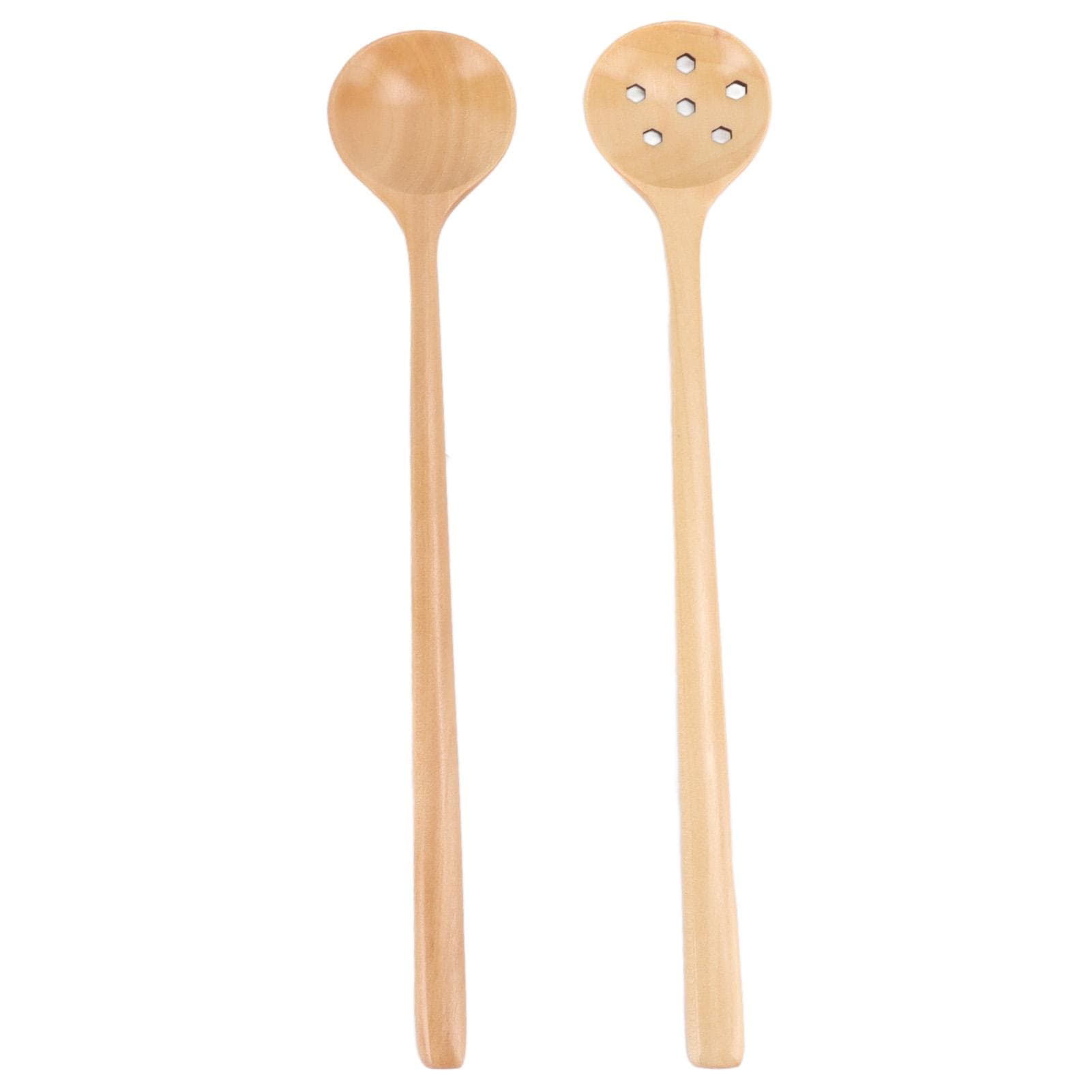 2 Pcs Wooden Spoon Japanese Style Small Thin Long Handle Round Mouth Beech Wood Spoon for Stirring L(for 6.5-9kg)