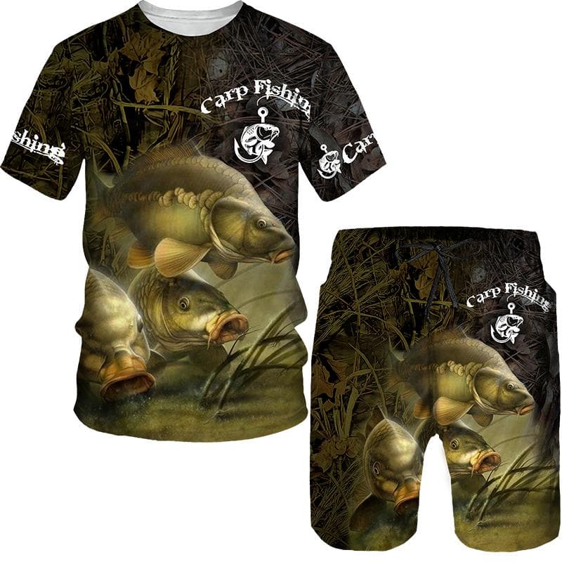 Men's Summer Fishing Camping Set T-shirt + Shorts 2-piece Set Outdoor Sportswear Tracksuits Oversized Short Sleeve Clothes Suit XL