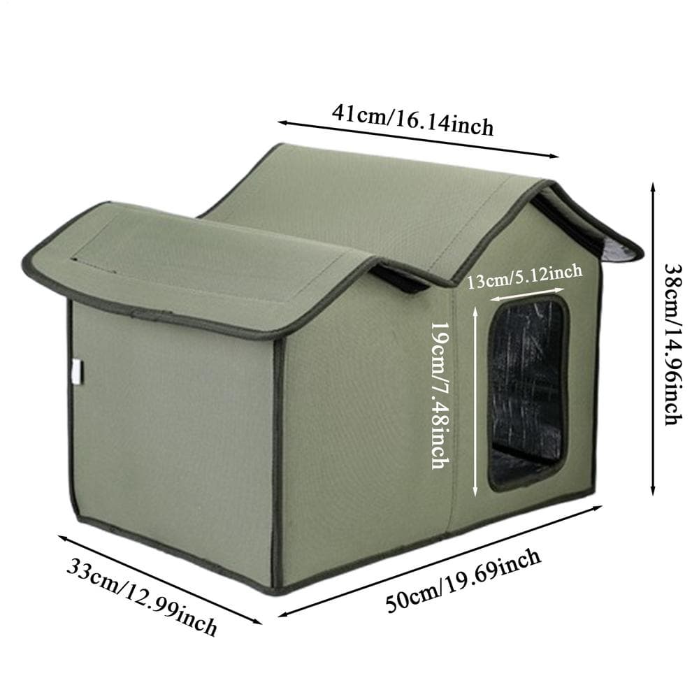Cat House Waterproof Outdoor Winter Warm Pet Cat Cave Sleeping Beds Tent Home Foldable and Washable for Small Dog Puppy Supplies green