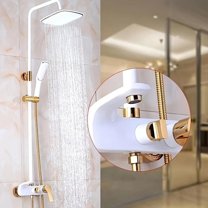 1Pc Copper Shower System High Pressure Rainfall and Handheld Showerhead Combo, Dual Function Hot and Cold Bathroom Full Set with Adjustable Top Spray platinum