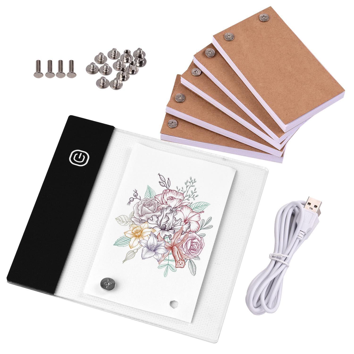 Flip Book Kit with Mini Light Pad LED Lightbox Tablet Design with Hole 300 Sheets Flipbook Paper black