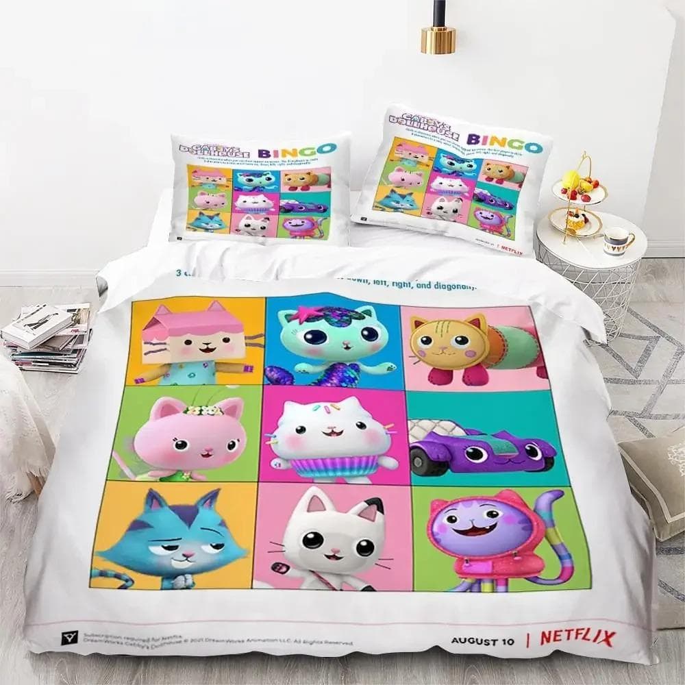 Gabby's Dollhouse Bedding Set Cartoon Pillowcases Quilt Cover For Girl Kids Gift Sing Twin Full Queen Cute Kawaii 3D Duvet Cover AU Double 180x210cm