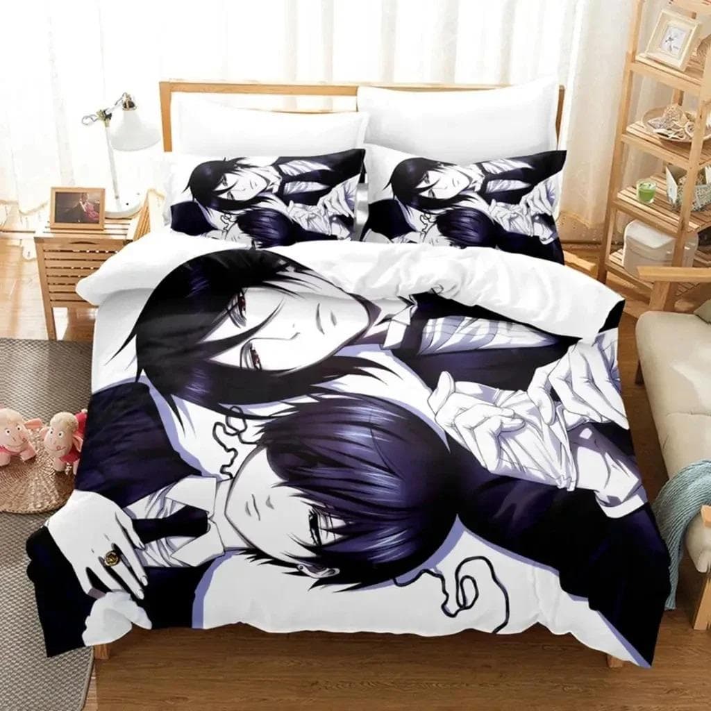 Anime Black Butler Sebastian Ciel Bedding Set,Duvet Cover Bed Set Quilt Cover Pillowcase,King Queen Twin Size Boys Girls Adults 70x133cm 2pcs