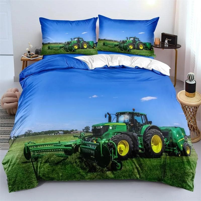 3D Printing Tractor Bedding Set Boys Tractors Duvet Cover Set with Pillowcase Home Textile Twin Full Queen King Children's Gift 135x200cm 2pcs