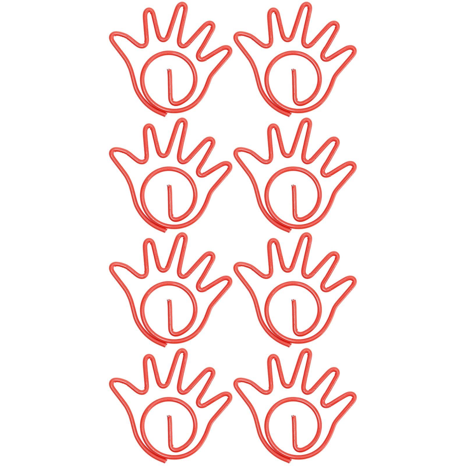 100Pcs Paper Clip Metal Hand Shaped Design Rustproof Paperclip Decoration for Office School Red red