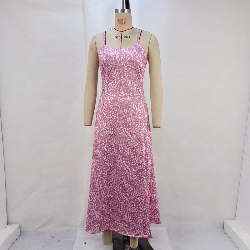 Women's Clothing New Floral Sexy Backless Waist-retracting Suspender Dress for Women L pink