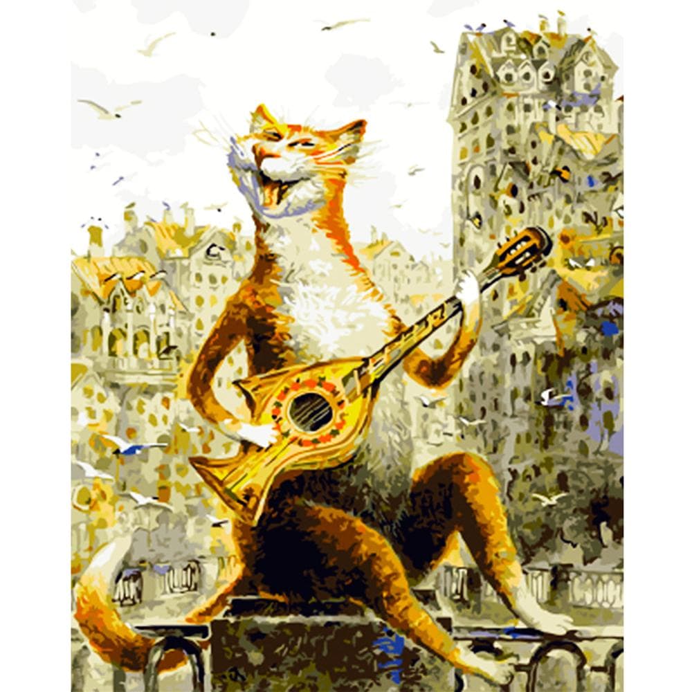 5D Diamond Mosaic Cartoon Cat and Guitar Handmade Full Diamond Painting Cross Stitch Kits 20X30CM
