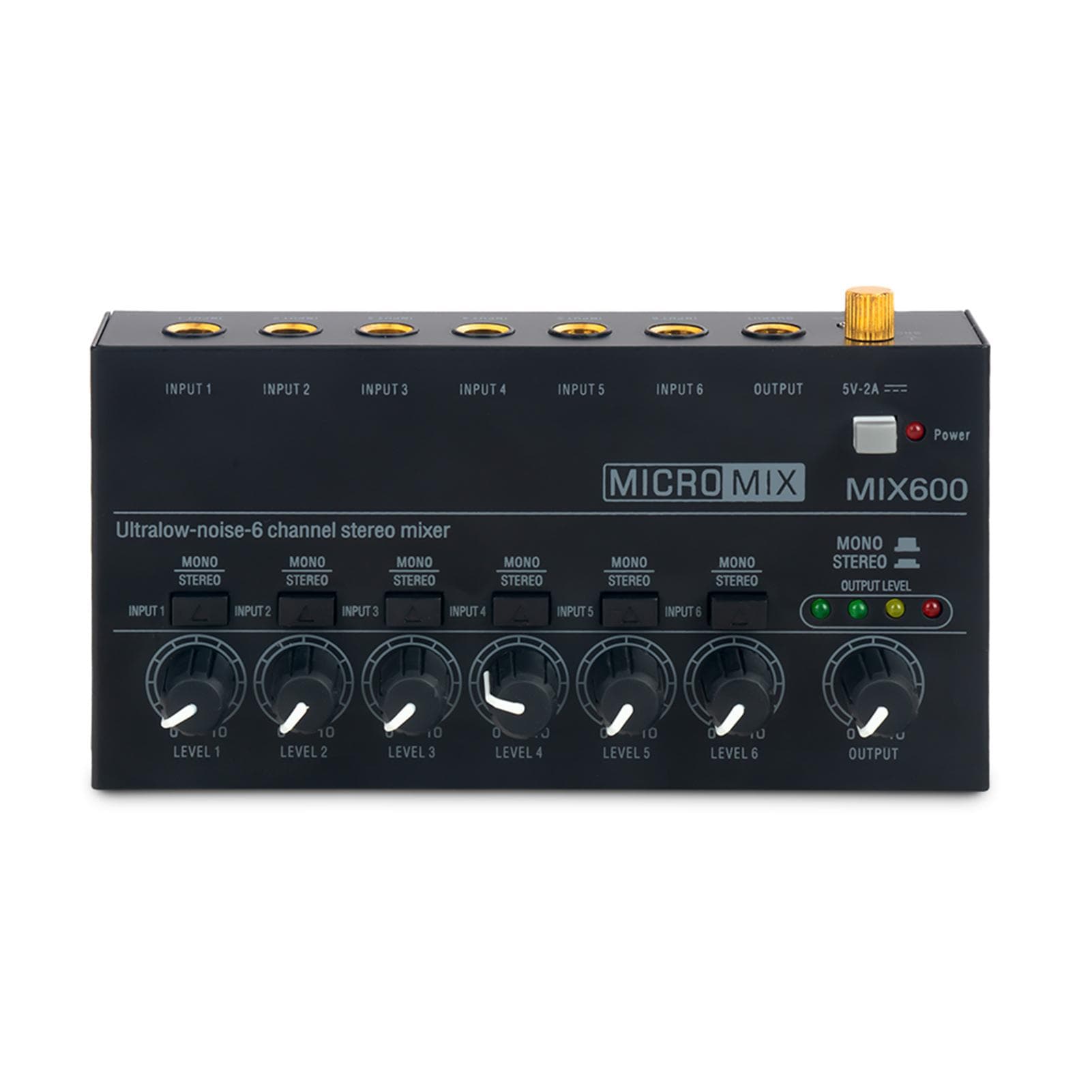 Mini Audio Mixer Stereo Line Mixer for Sub-Mixing Ultra Low-Noise 6-Channel for Guitars Bass EU Plug black