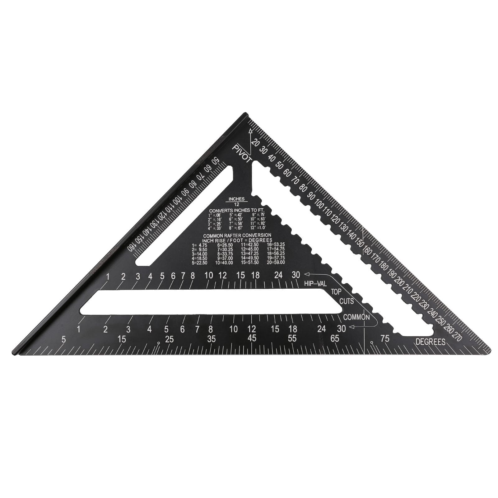 Rafter Square Aluminum Alloy Metric Triangle Ruler Double Scale Triangle Protractor Layout 14 inch black