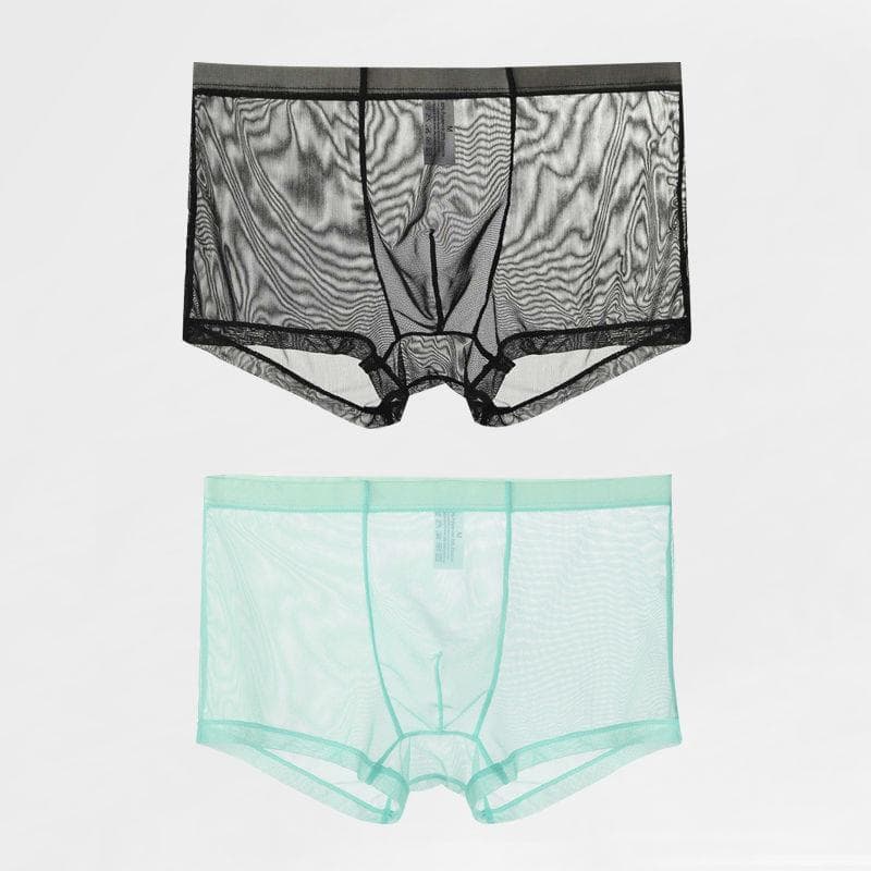 Fully Transparent Men'S Sexy Boxer Panties, Thin Ice Silk Mesh Large Size Four-Corner Ice Silk Printed Boxers XL