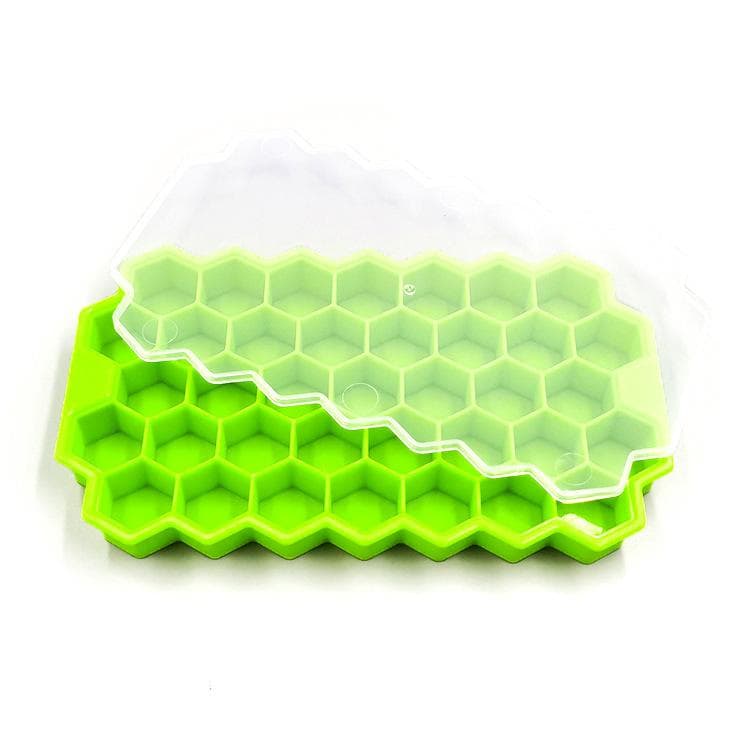 Silicone Honeycomb Ice Lattice 37 Ice Cube Mold Honeycomb Homemade Ice Box Ice Lattice DIY Popsicle Mold with lid green