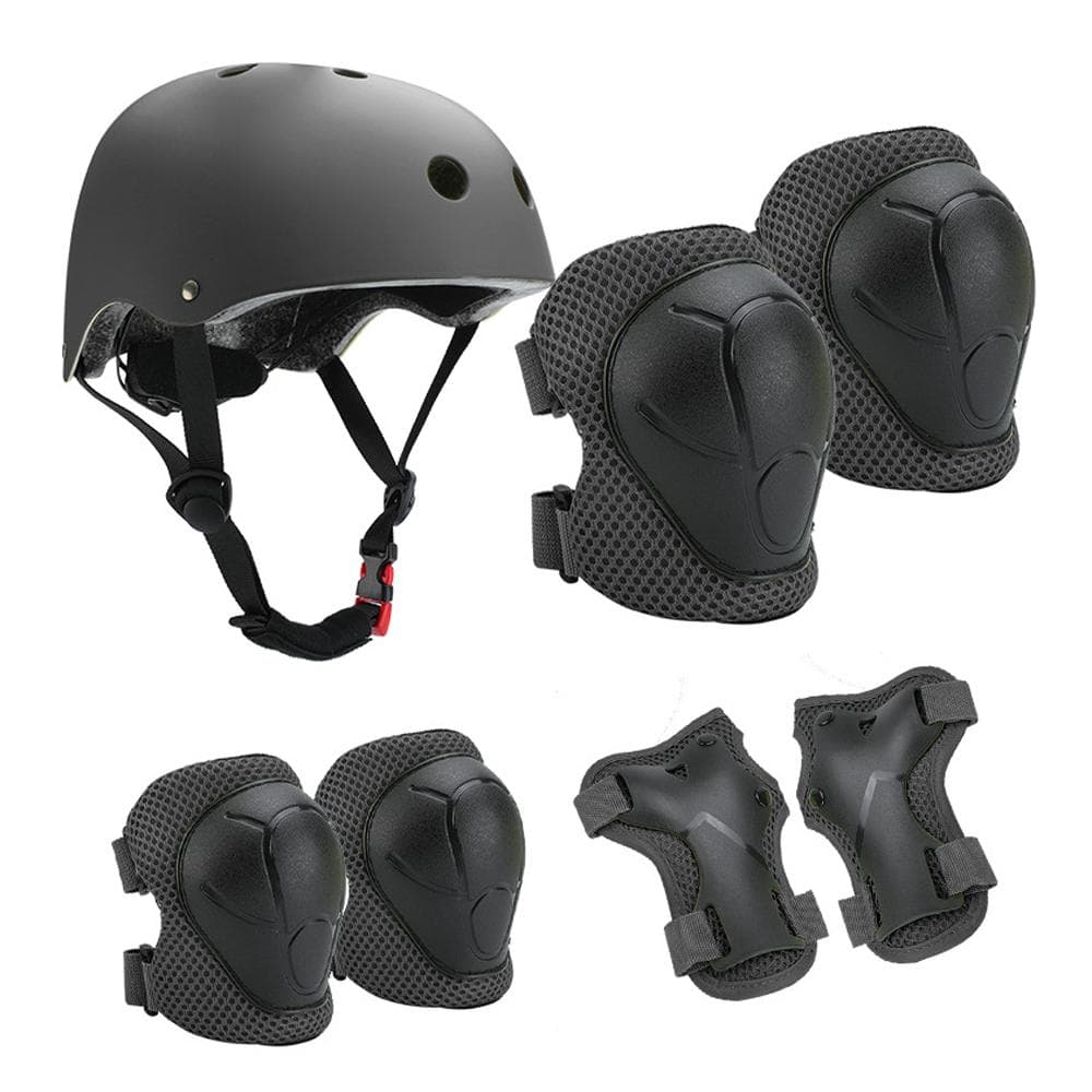 7PCS Child Protective Gear Set Roller Skating Helmet Wrist Elbow Knee Pads for Boys Girls Bike black