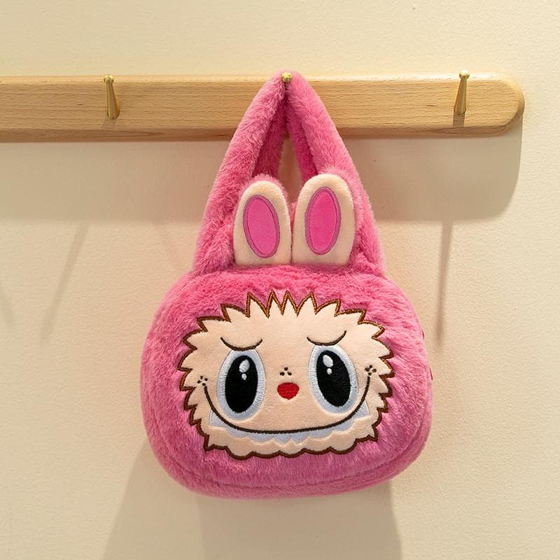 Cute And Colorful Labubu Plush Animal Shoulder Bag Stylish Crossbody Purse For Children Pink Round