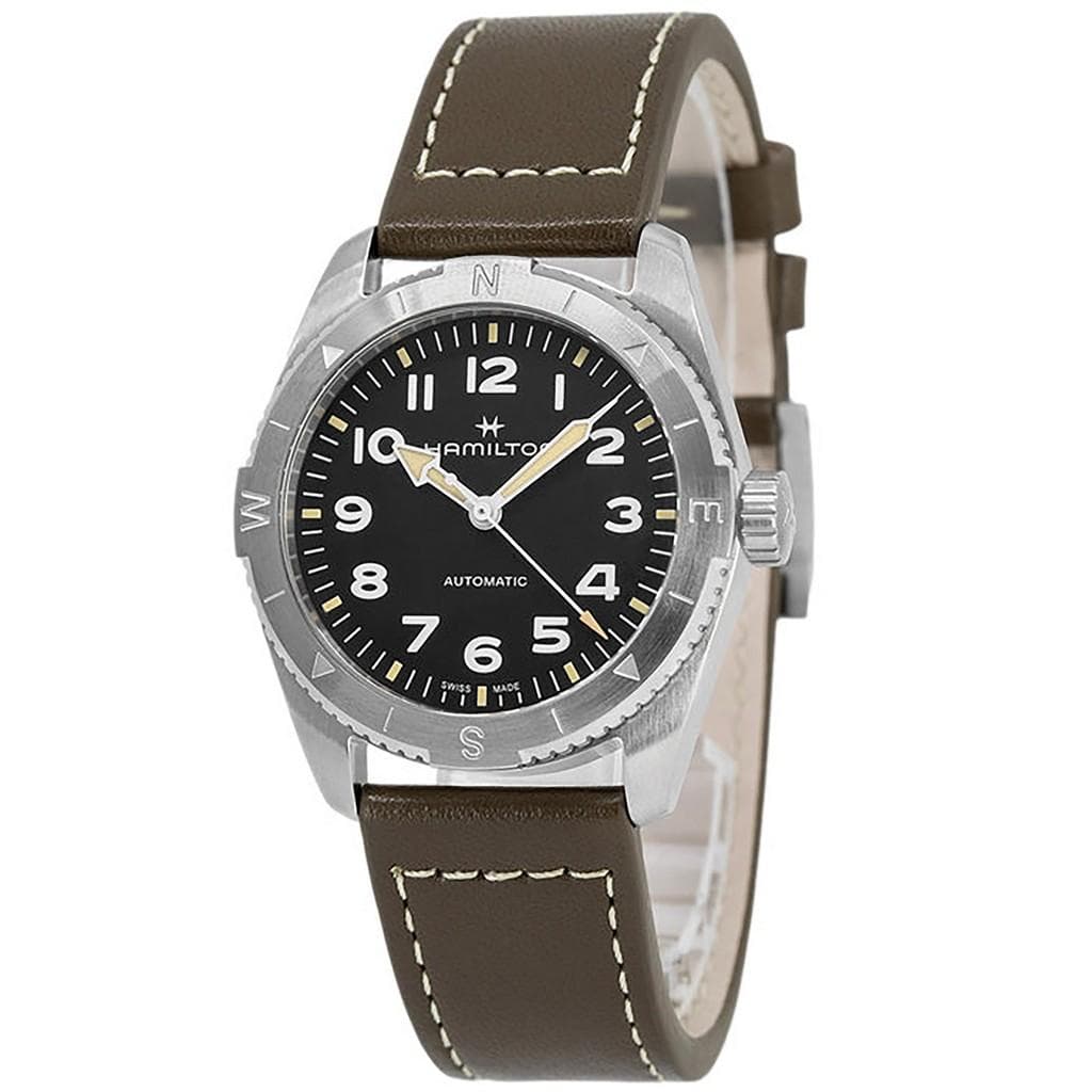 Hamilton Khaki Field Expedition Leather Strap Black Dial Automatic H70225830 100M Men's Watch black