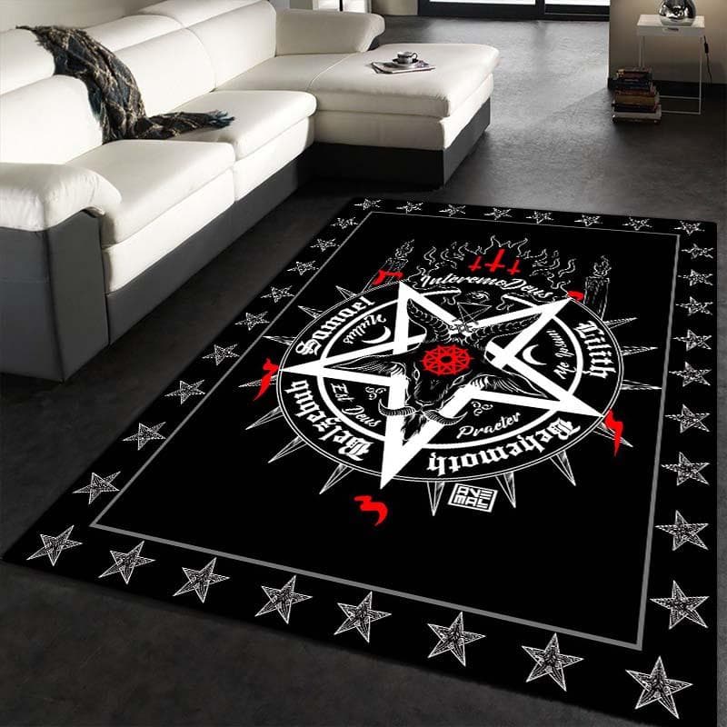 Balck Halloween Decor Area Rug Satanic Ritual Rug Mysterious Rune Printing Floor Mat Decor Mat for Living Room Bedroom Carpet 40x60cm