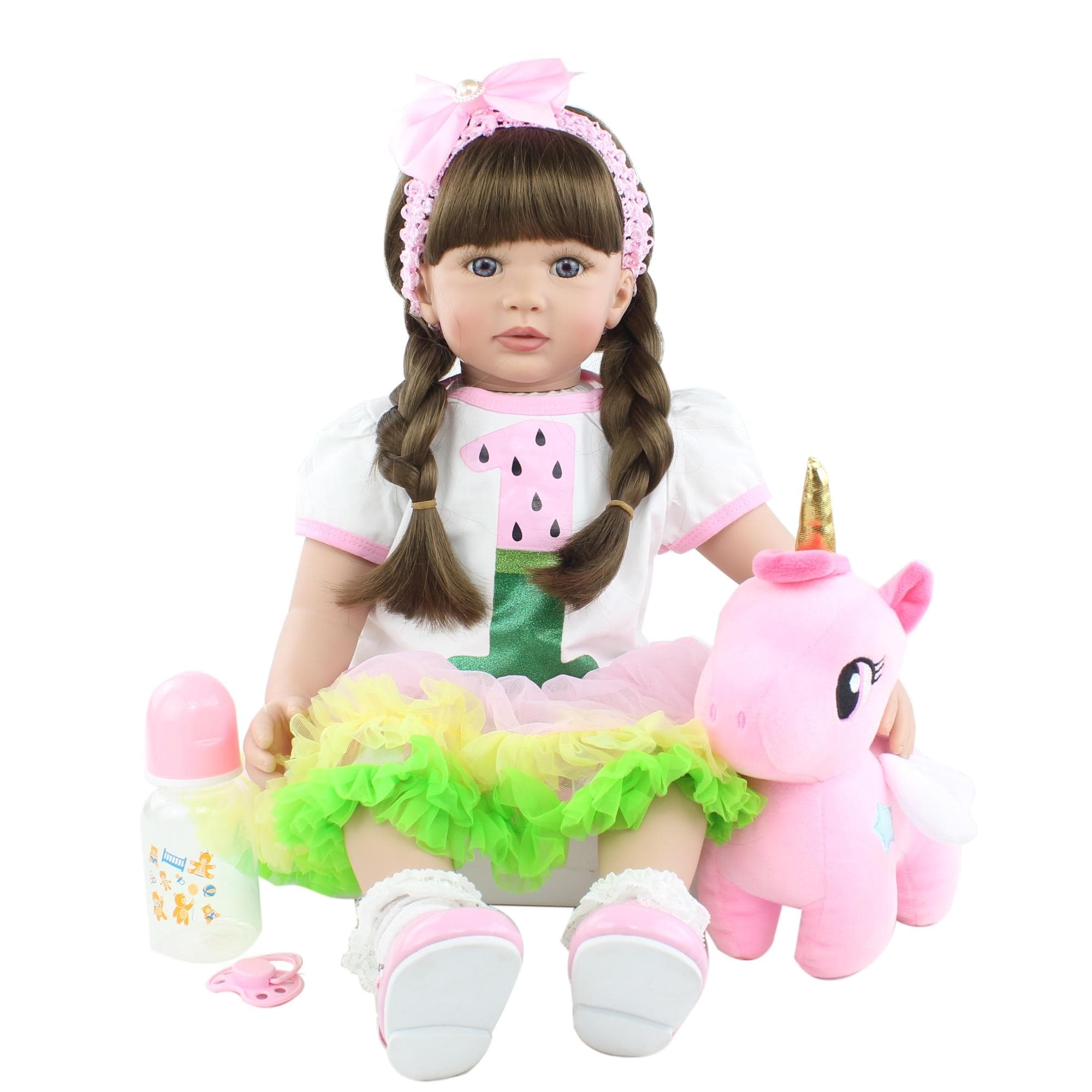 BZDOLL 60 CM Soft Silicone Reborn Toddler Doll Toy For Girl Long Hair Princess Baby with Cloth Body Alive Bebe Dress Up Birthday Gift Blue eyes, 60cm doll blue