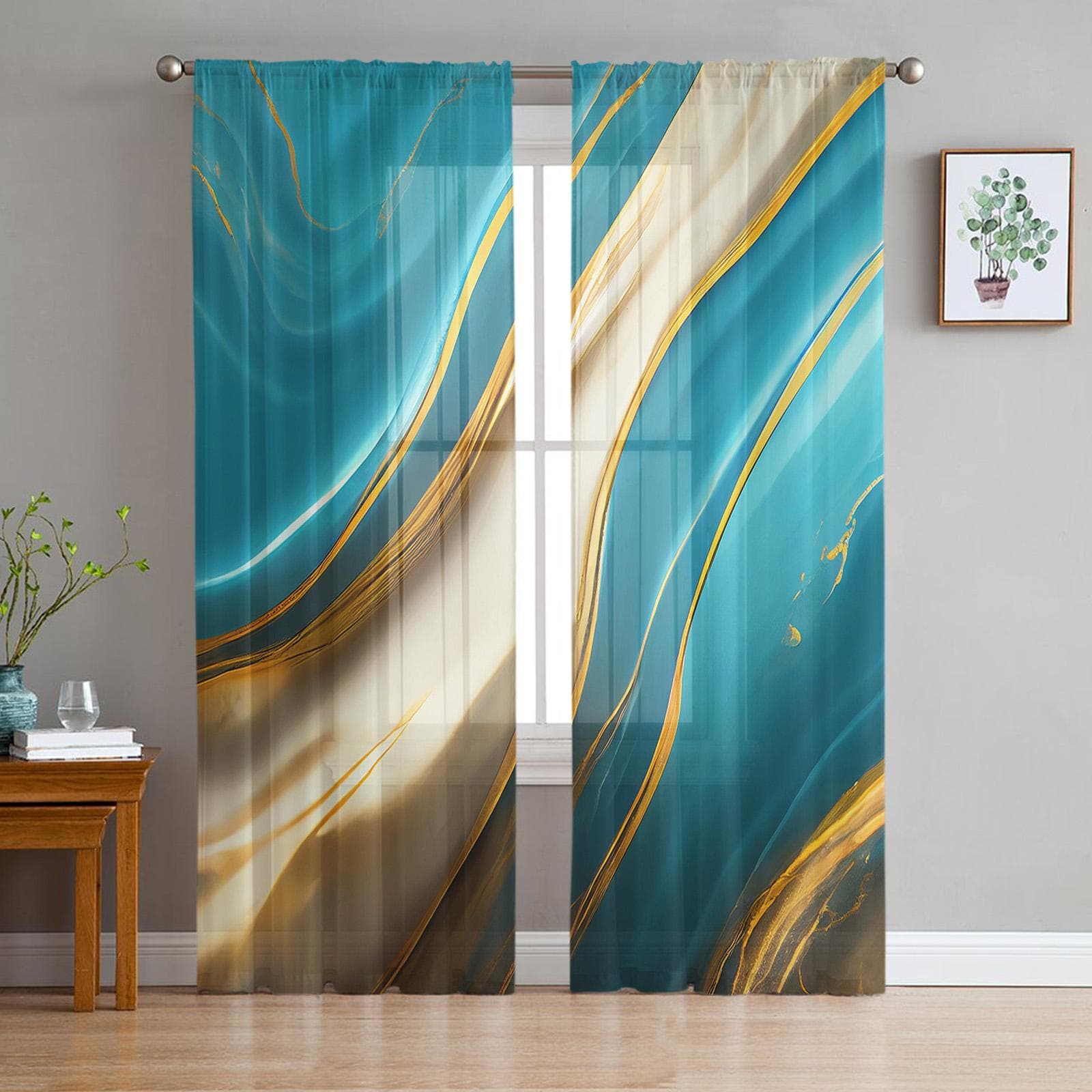 Marble Texture Aqua Green Voile Sheer Curtains For Living Room Window Chiffon Tulle Curtain Kitchen Bedroom Drapes Home Decor 135W x 114H(cm)