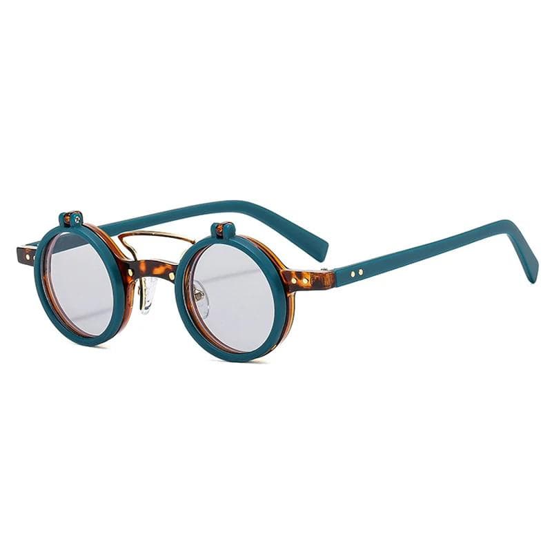 Fashion Small Round Punk Double Bridges Women Sunglasses Retro Flip Lens Shades UV4 Rivets Sun Glasses Gafas De Sol