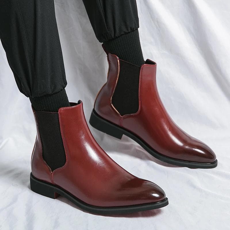 New Red Sole Chelsea Boots for Men Black Square Toe Business Handmade Men Short Boots Botas De Hombre Men Boots 38